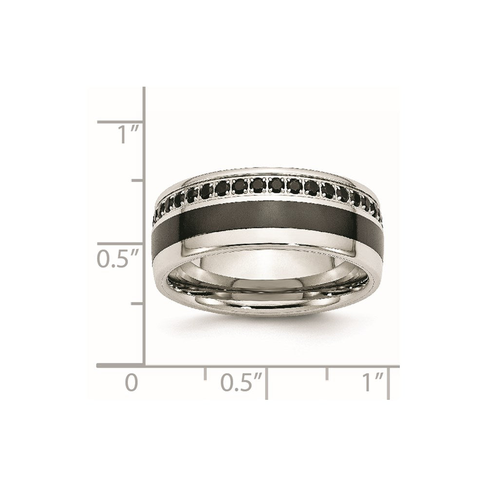 Unisex Fashion Jewelry, Chisel Brand Stainless Steel Polished Black Ceramic Inlay CZ 9.00mm Ring Band