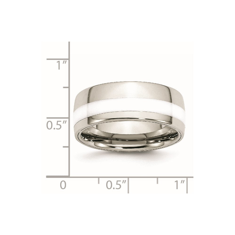 Unisex Fashion Jewelry, Chisel Brand Stainless Steel Polished White Ceramic Inlay 9.00mm Ring Band