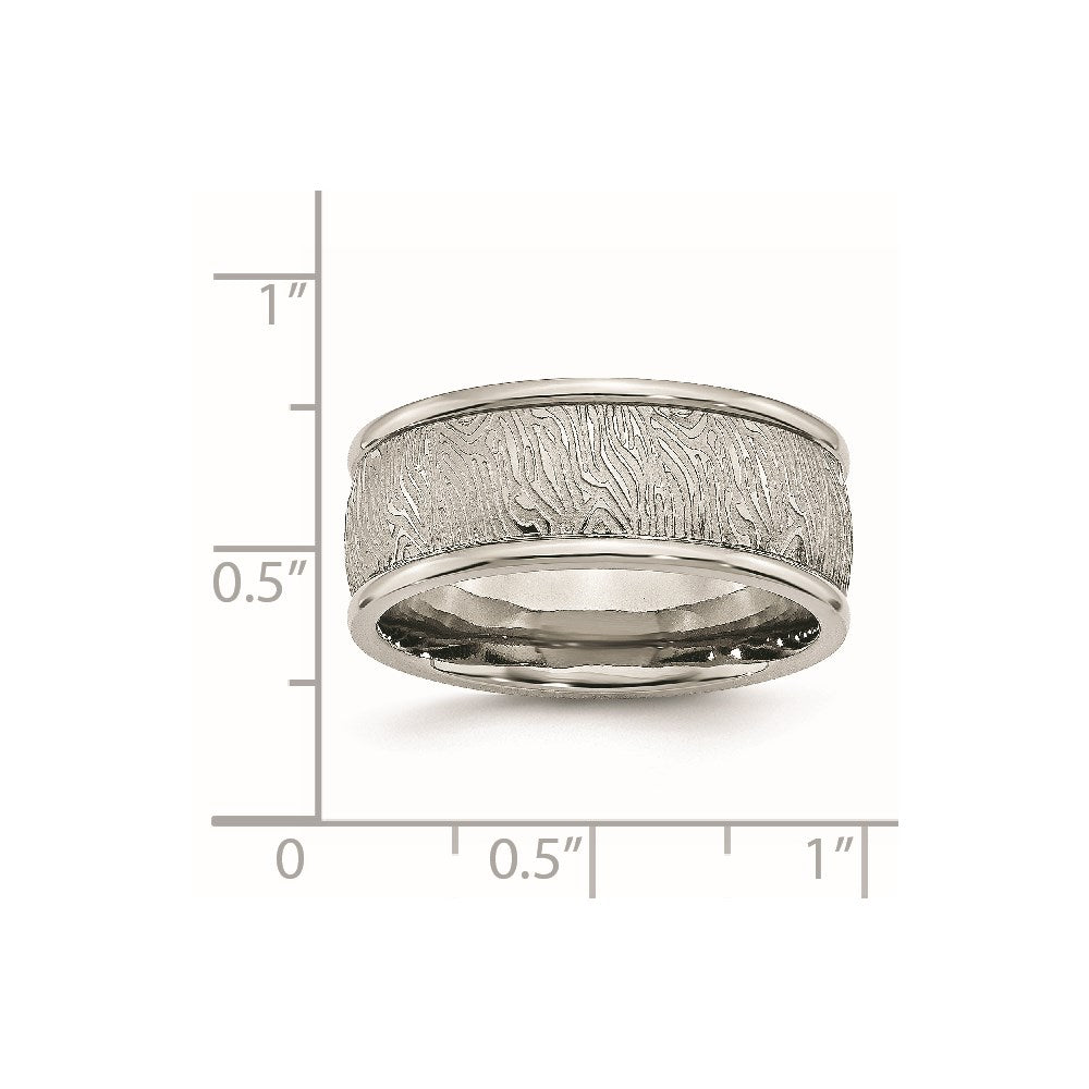 Men's Fashion Jewelry, Chisel Brand Stainless Steel Polished 9mm Textured Rounded Edge Ring