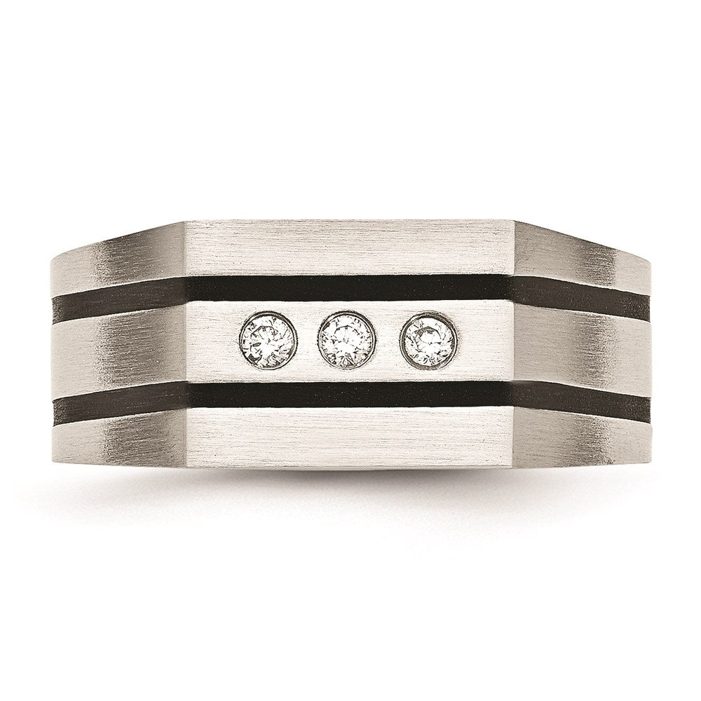 Men's Fashion Jewelry, Chisel Brand Stainless Steel Brushed Black IP-plated CZs Ring
