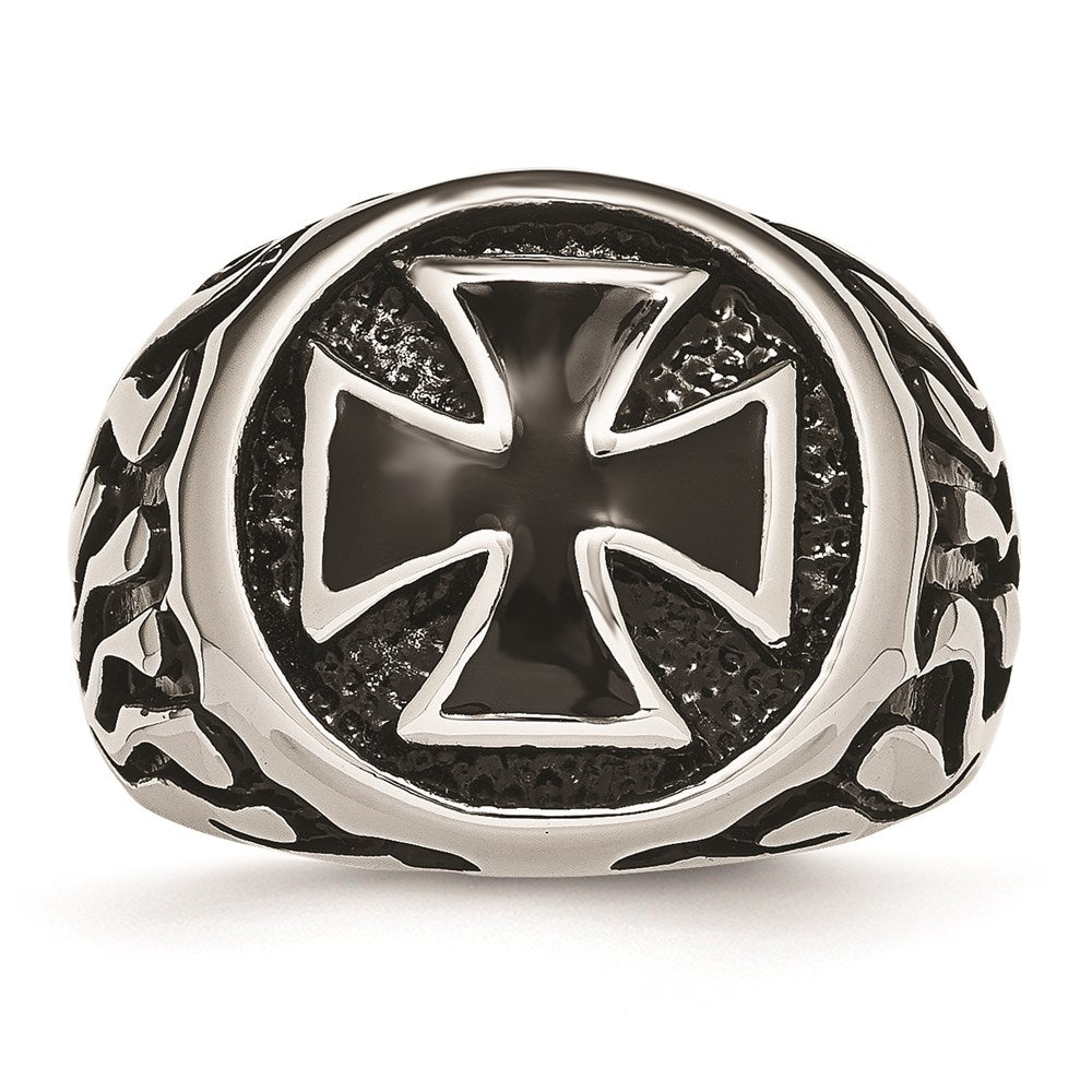 Men's Fashion Jewelry, Chisel Brand Stainless Steel Polished/Antiqued and Black IP-plated Ring