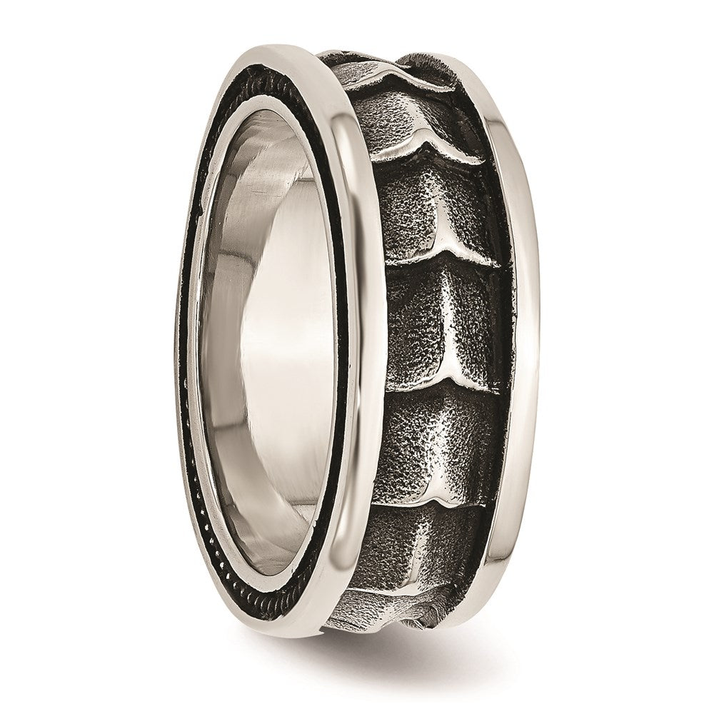 Men's Fashion Jewelry, Chisel Brand Stainless Steel Polished and Antiqued 9mm Ring Band