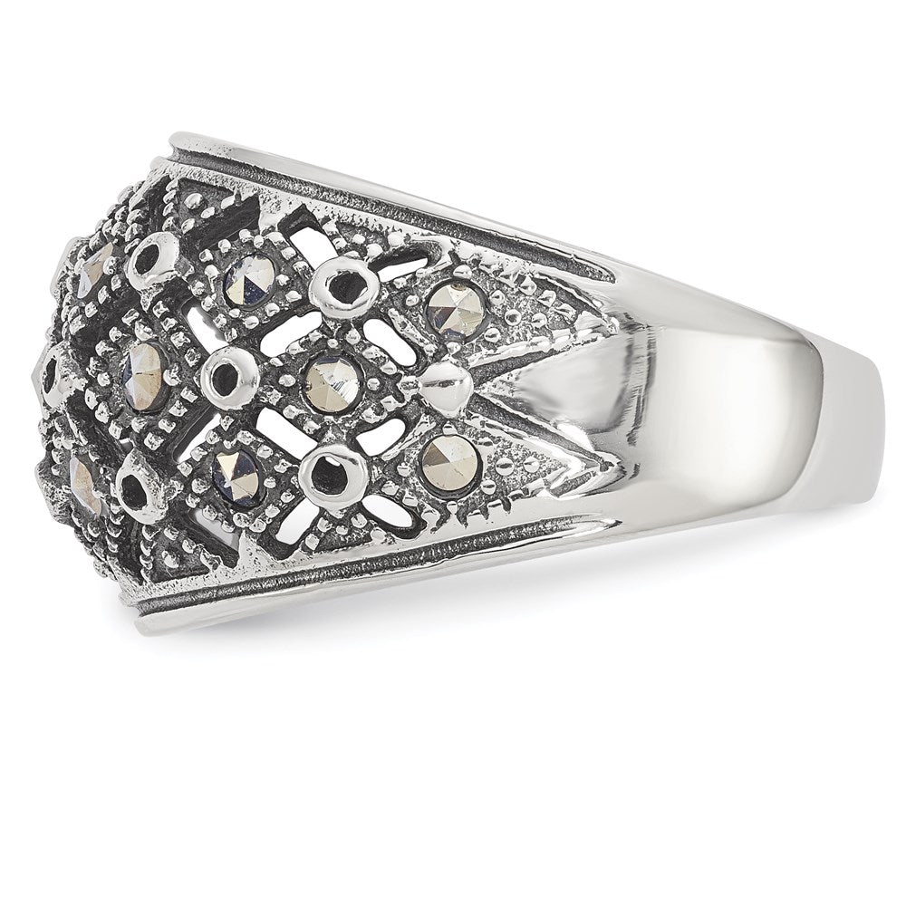 Women's Fashion Jewelry, Chisel Brand Stainless Steel Polished and Antiqued Marcasite Ring