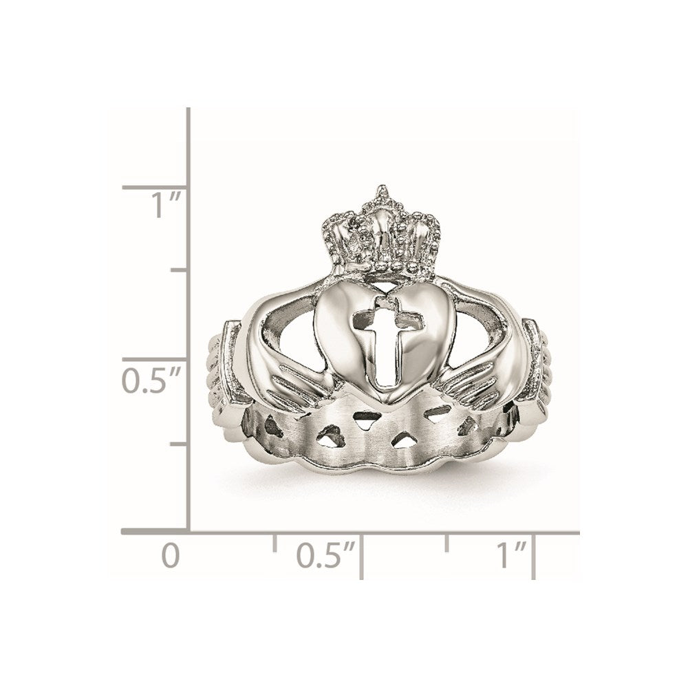 Unisex Fashion Jewelry, Chisel Brand Stainless Steel Polished Claddagh with Cross Ring