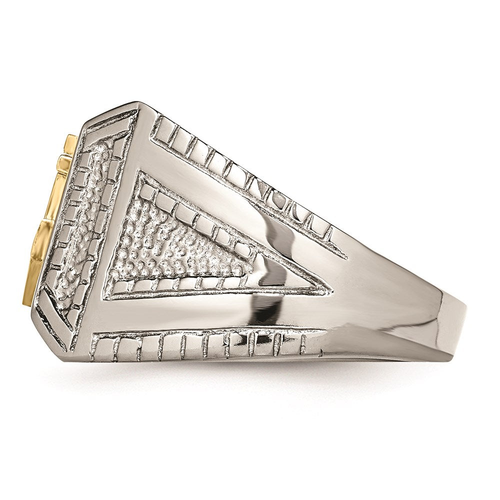 Men's Fashion Jewelry, Chisel Brand Stainless Steel Polished Yellow IP-plated w/ Sterling Silver Anchor Ring