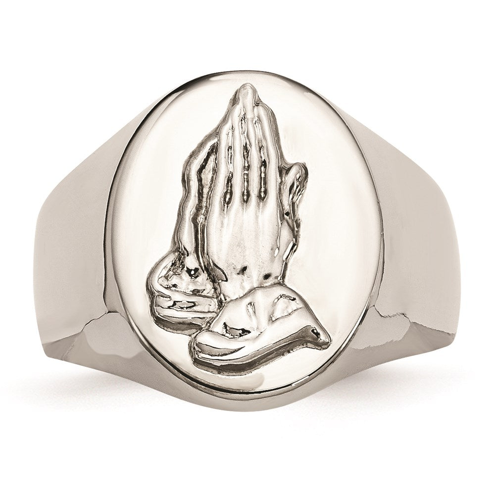 Men's Fashion Jewelry, Chisel Brand Stainless Steel Polished w/ Sterling Silver Praying Hands Ring