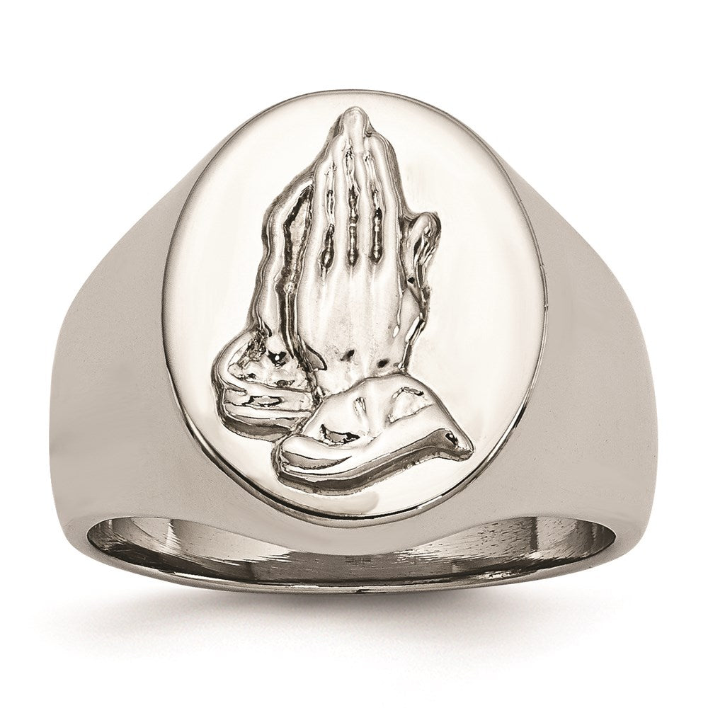 Joyería de moda para hombre, anillo de manos en oración de la marca Chisel en acero inoxidable pulido con plata de ley