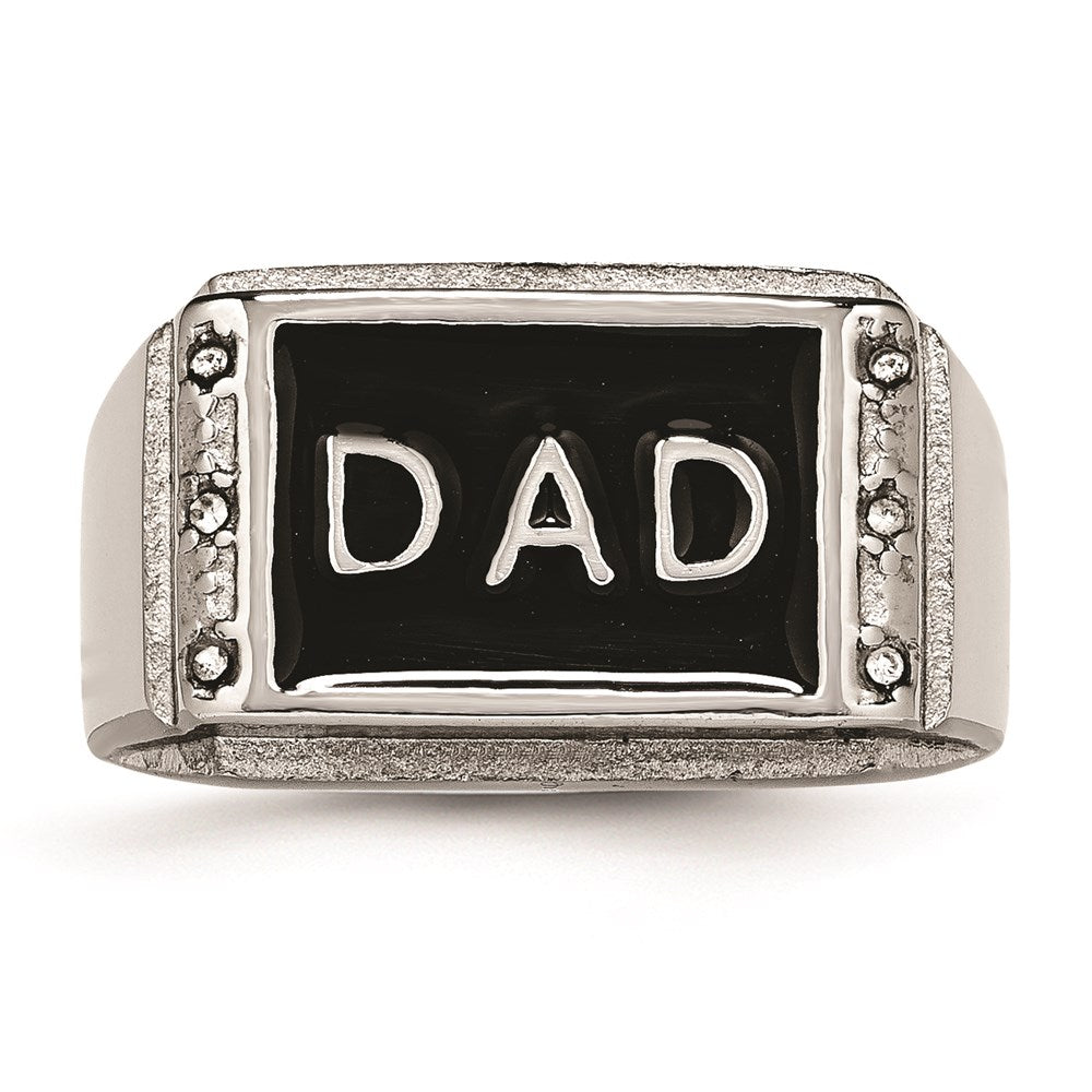 Men's Fashion Jewelry, Chisel Brand Stainless Steel Polished Black Enameled CZ Dad Ring