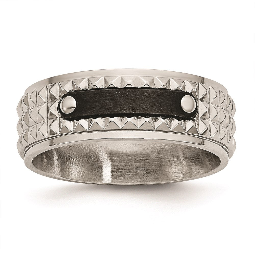 Joyería de moda unisex, anillo facetado de la marca Chisel de acero inoxidable chapado en IP negro, cepillado y pulido