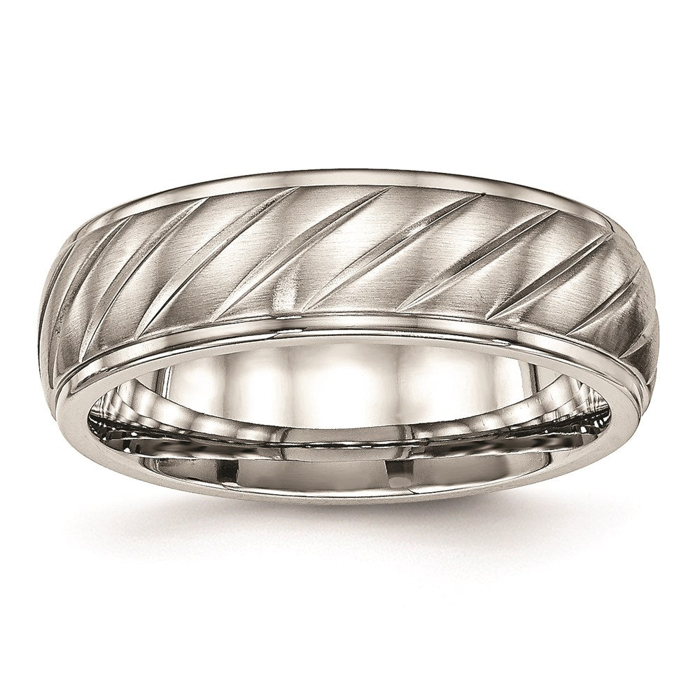 Joyería de moda unisex, anillo de acero inoxidable cepillado y pulido con ranuras de la marca Chisel
