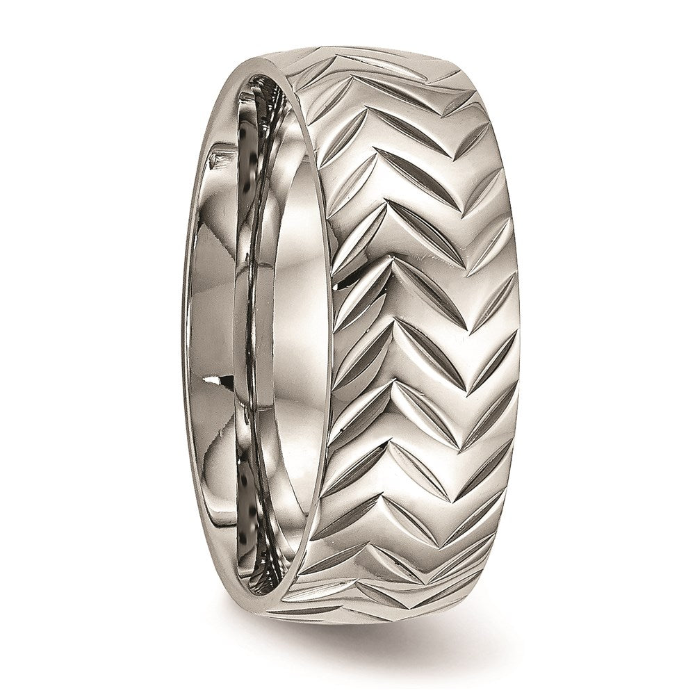 Joyería de moda unisex, anillo de acero inoxidable pulido con corte de diamante de la marca Chisel