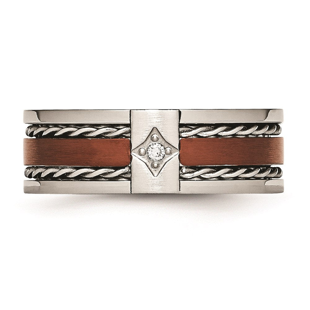 Unisex Fashion Jewelry, Chisel Brand Stainless Steel Brushed Brown IP-plated w/Diamond 8mm Polished Ring Band