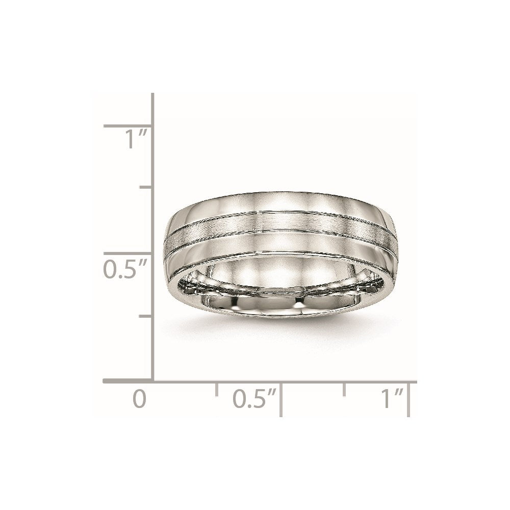 Unisex Fashion Jewelry, Chisel Brand Stainless Steel Brushed and Polished Grooved 6.50mm Ring Band