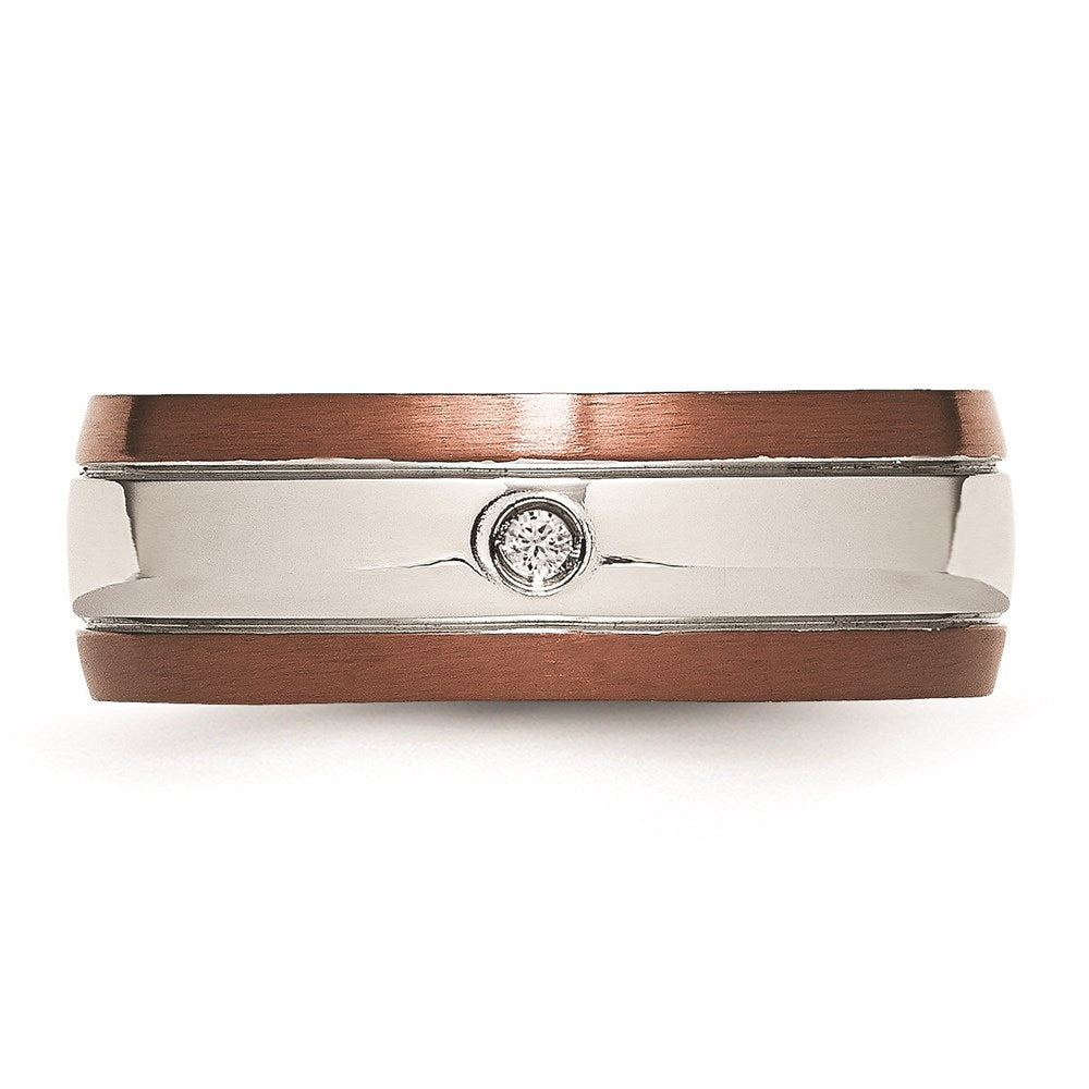 Unisex Fashion Jewelry, Chisel Brand Stainless Steel Brown IP-plated Brushed w/Diamond 8mm Polished Ring Band