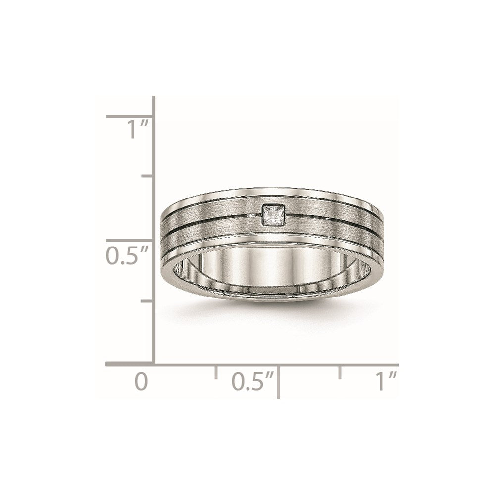 Unisex Fashion Jewelry, Chisel Brand Stainless Steel Brushed and Polished Grooved CZ Ring