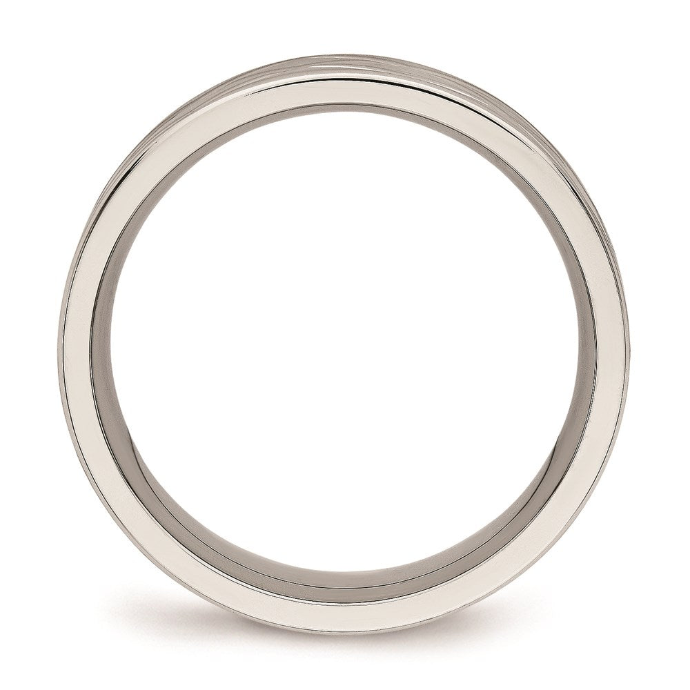 Joyería de moda unisex, anillo de acero inoxidable de la marca Chisel, acabado cepillado y pulido con corte de diamante de 6.50 mm