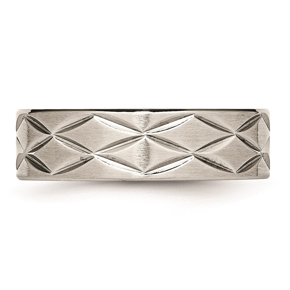 Joyería de moda unisex, anillo de acero inoxidable de la marca Chisel, acabado cepillado y pulido con corte de diamante de 6.50 mm