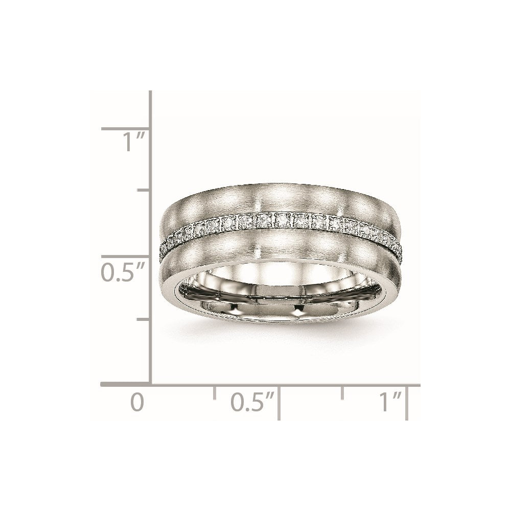 Unisex Fashion Jewelry, Chisel Brand Stainless Steel Brushed and Polished CZ Ring