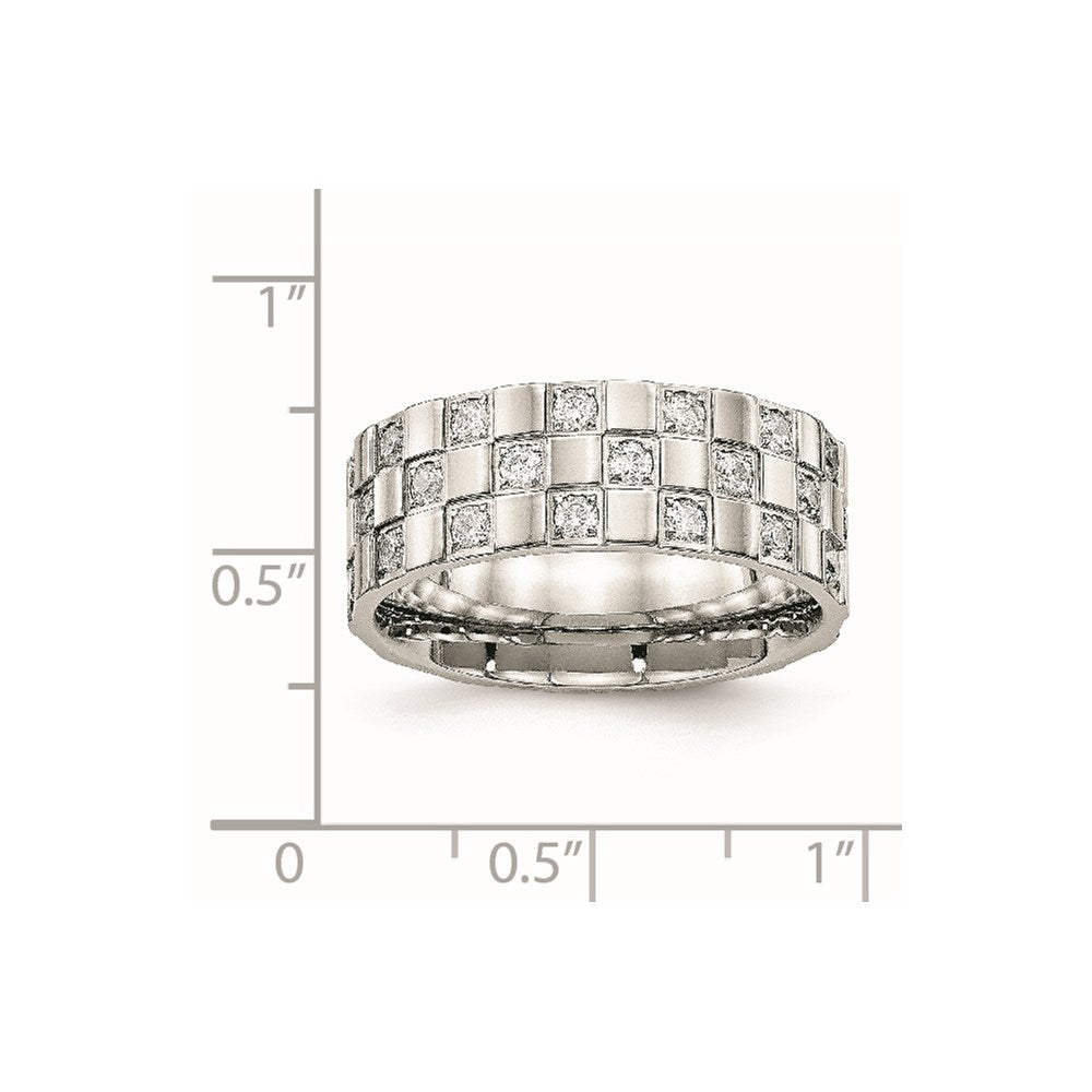 Unisex Fashion Jewelry, Chisel Brand Stainless Steel Polished Checkered Board CZ Ring