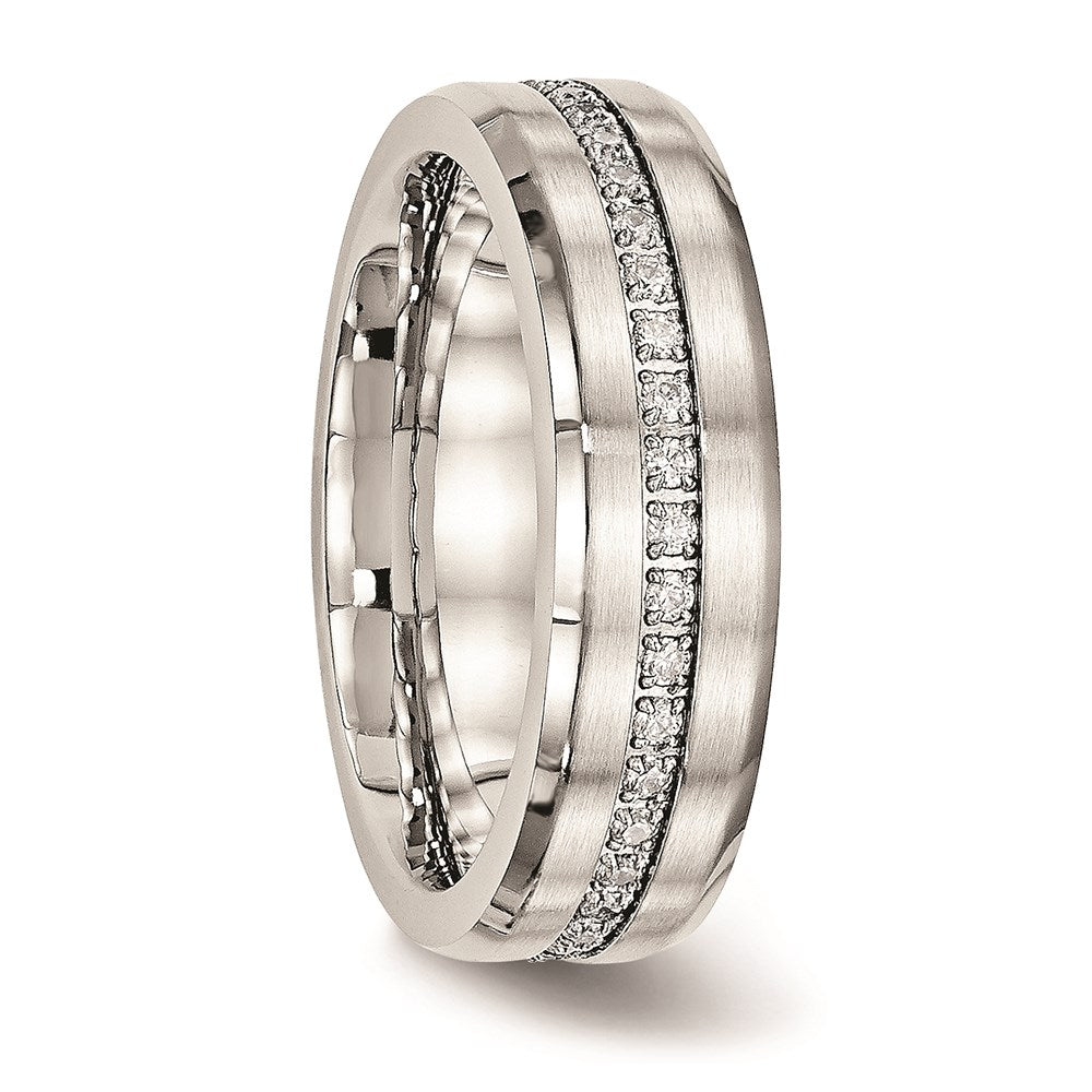 Unisex Fashion Jewelry, Chisel Brand Stainless Steel Brushed and Polished CZ Ring