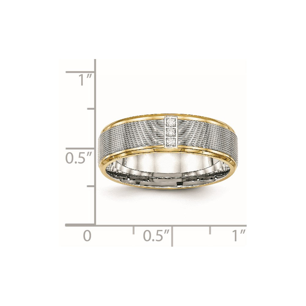 Unisex Fashion Jewelry, Chisel Brand Stainless Steel Polished Yellow IP CZ Grooved Comfort Back Ring