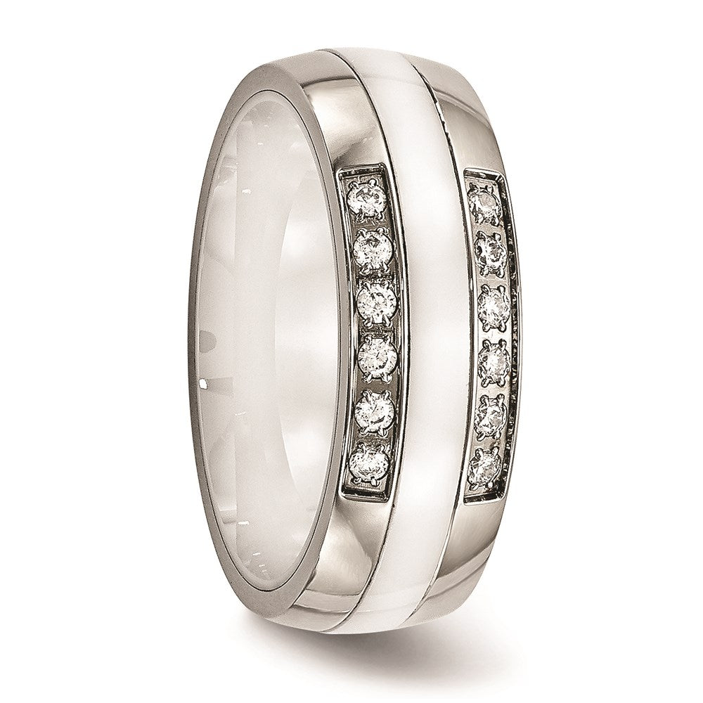 Women's Fashion Jewelry, Chisel Brand Stainless Steel Polished White Ceramic CZ Ring