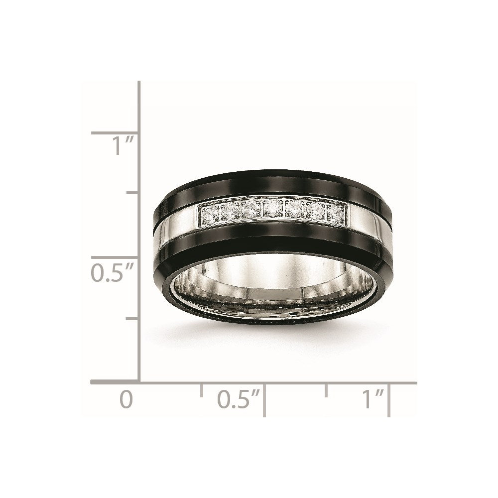 Unisex Fashion Jewelry, Chisel Brand Stainless Steel Polished Black Ceramic CZ Beveled Edge Ring