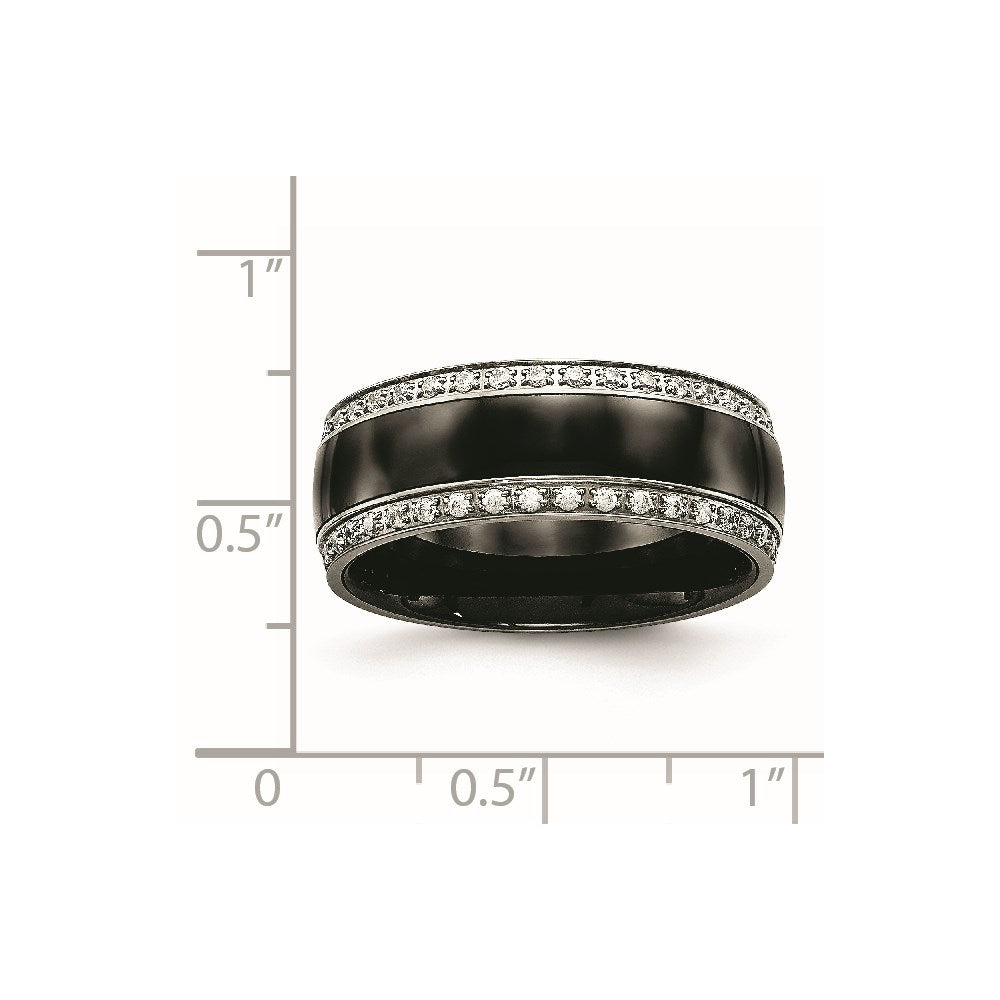 Unisex Fashion Jewelry, Chisel Brand Stainless Steel Polished Black Ceramic CZ Ring