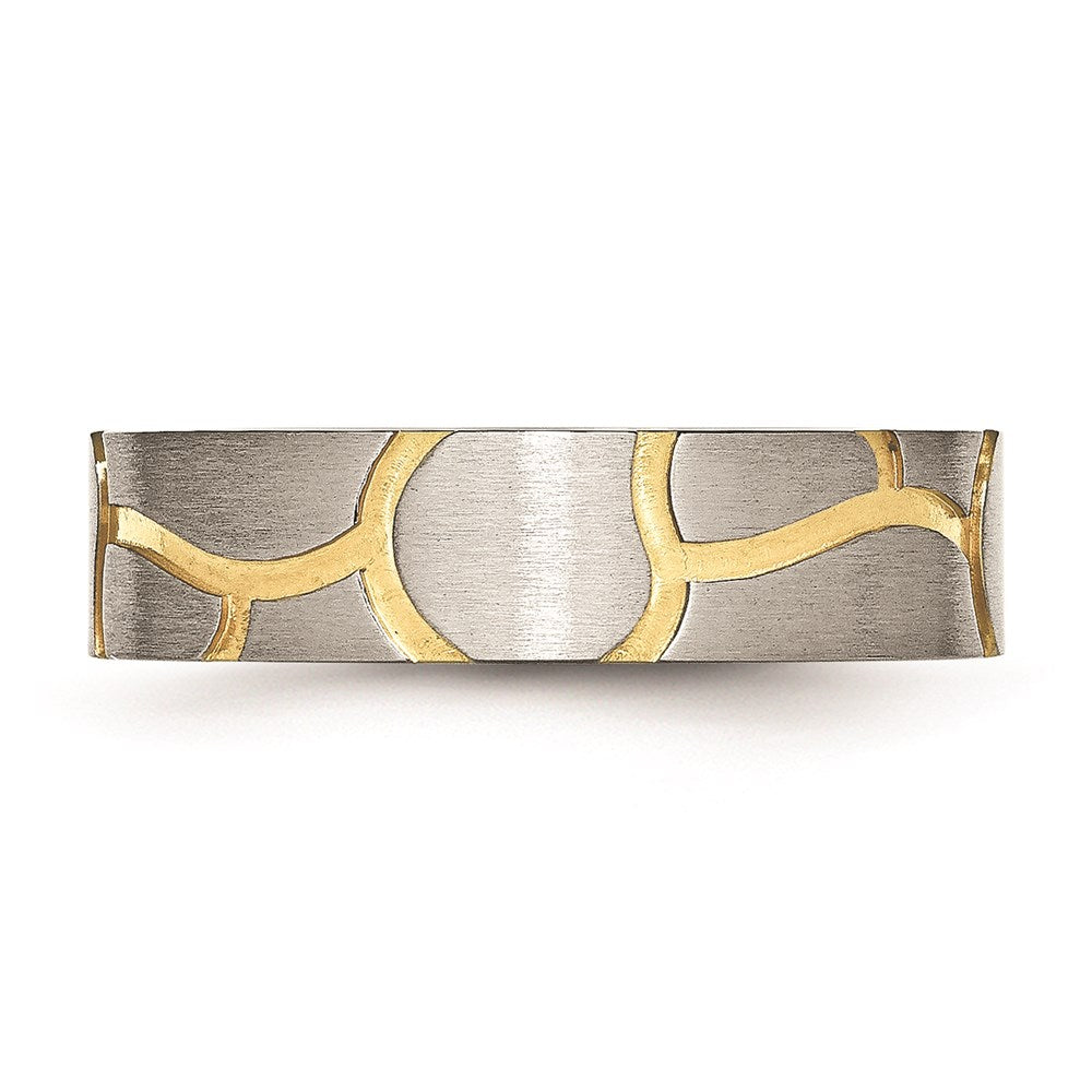 Women's Fashion Jewelry, Chisel Brand Stainless Steel Grooved Yellow IP-plated Ladies 6mm Brushed Ring Band