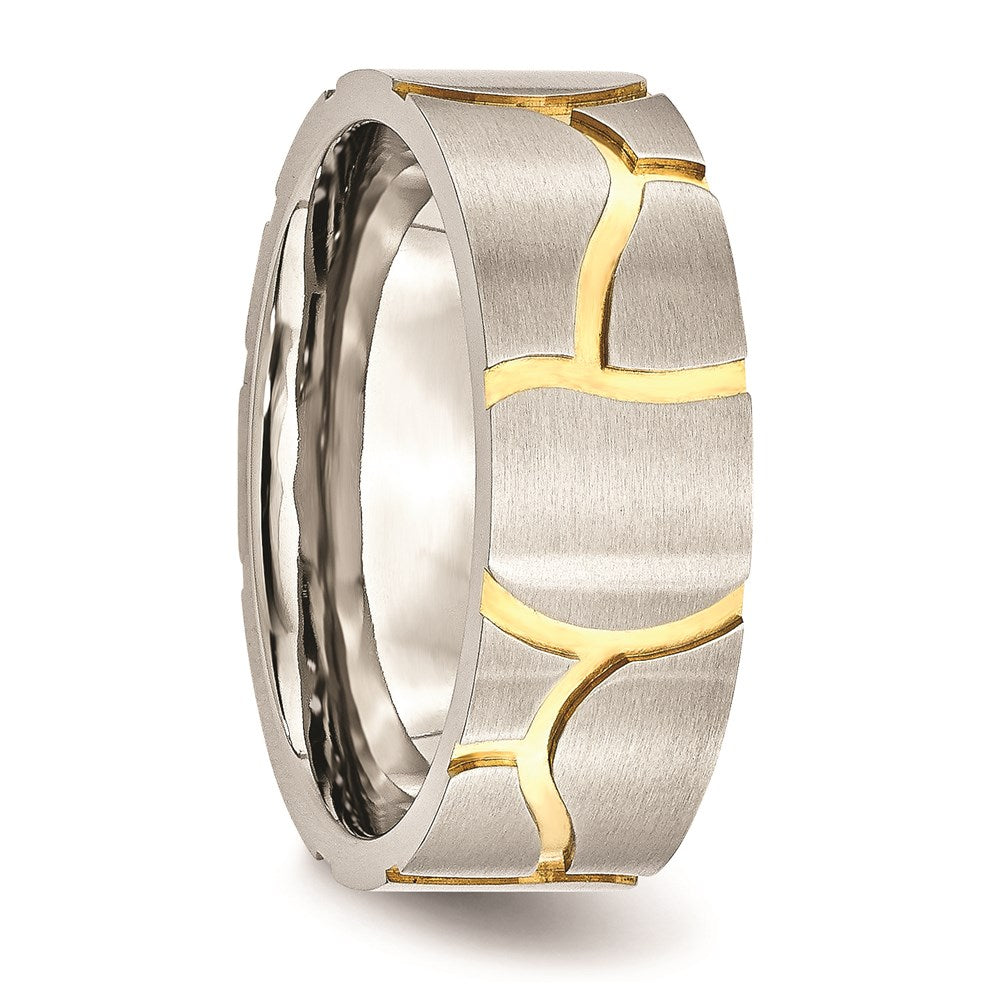 Men's Fashion Jewelry, Chisel Brand Stainless Steel Grooved Yellow IP-plated Mens 8mm Brushed Ring Band