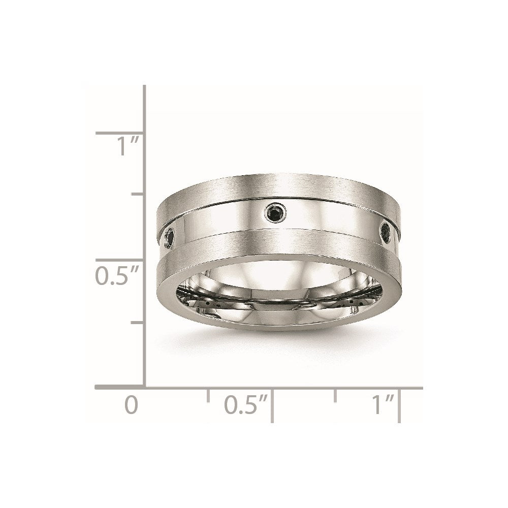 Unisex Fashion Jewelry, Chisel Brand Stainless Steel Brushed/Polished Black CZ Ring