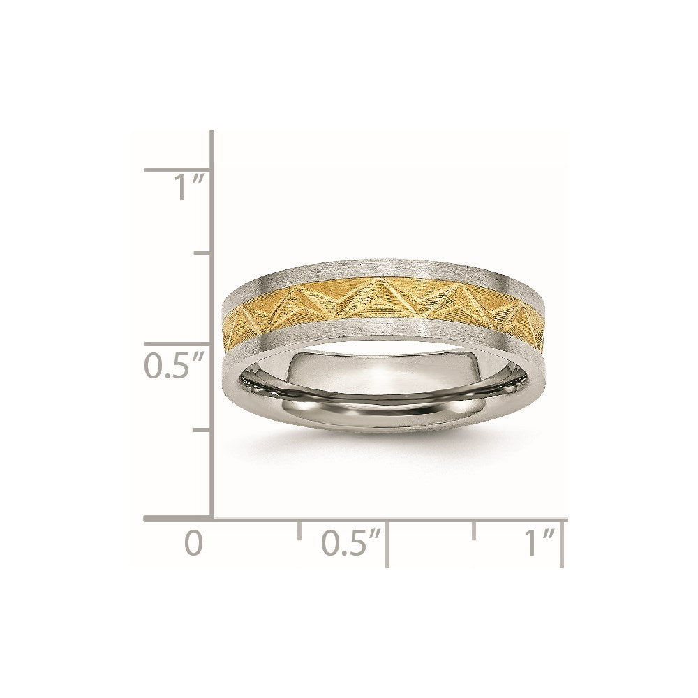 Women's Fashion Jewelry, Chisel Brand Stainless Steel Grooved Yellow IP-plated Ladies 6mm Brushed Ring Band