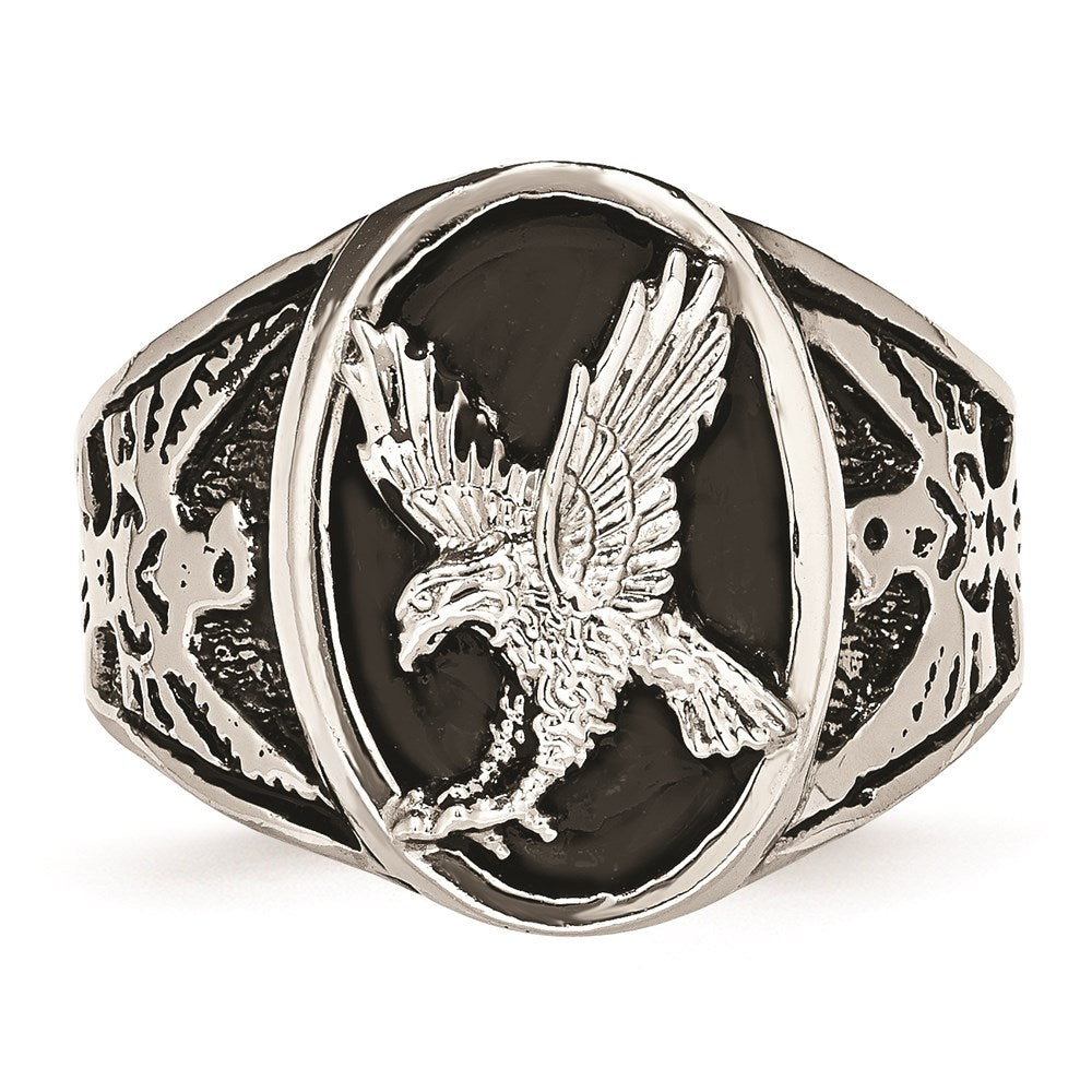 Men's Fashion Jewelry, Chisel Brand Stainless Steel Polished Enameled Eagle Ring