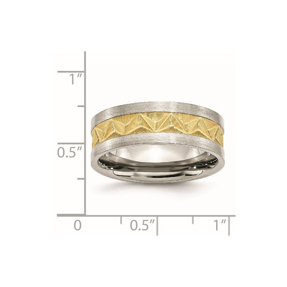 Men's Fashion Jewelry, Chisel Brand Stainless Steel Grooved Yellow IP-plated Mens 8mm Brushed Ring Band