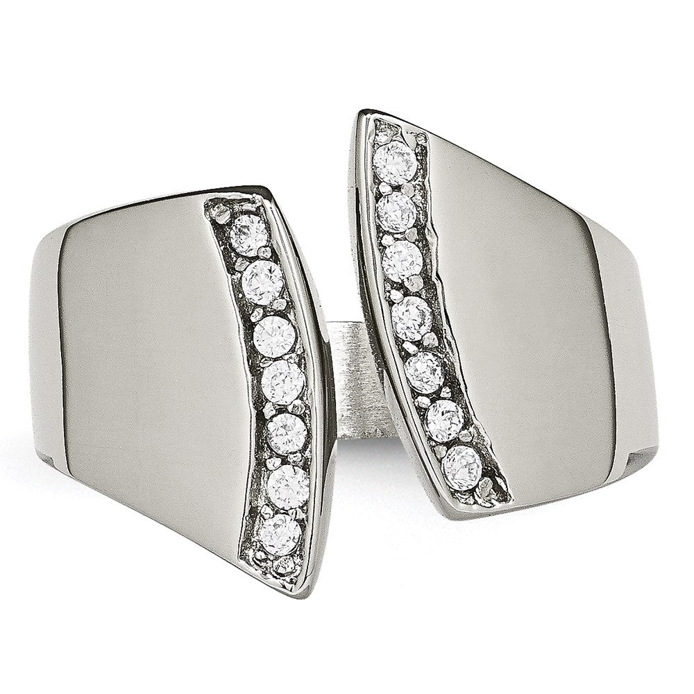 Women's Fashion Jewelry, Chisel Brand Stainless Steel Polished CZ Ring