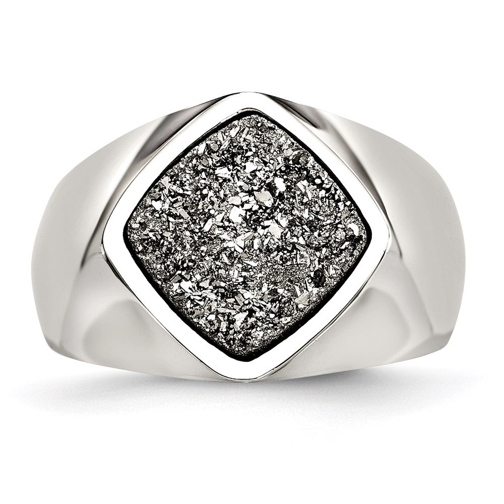 Women's Fashion Jewelry, Chisel Brand Stainless Steel Polished with Silver Druzy Ring