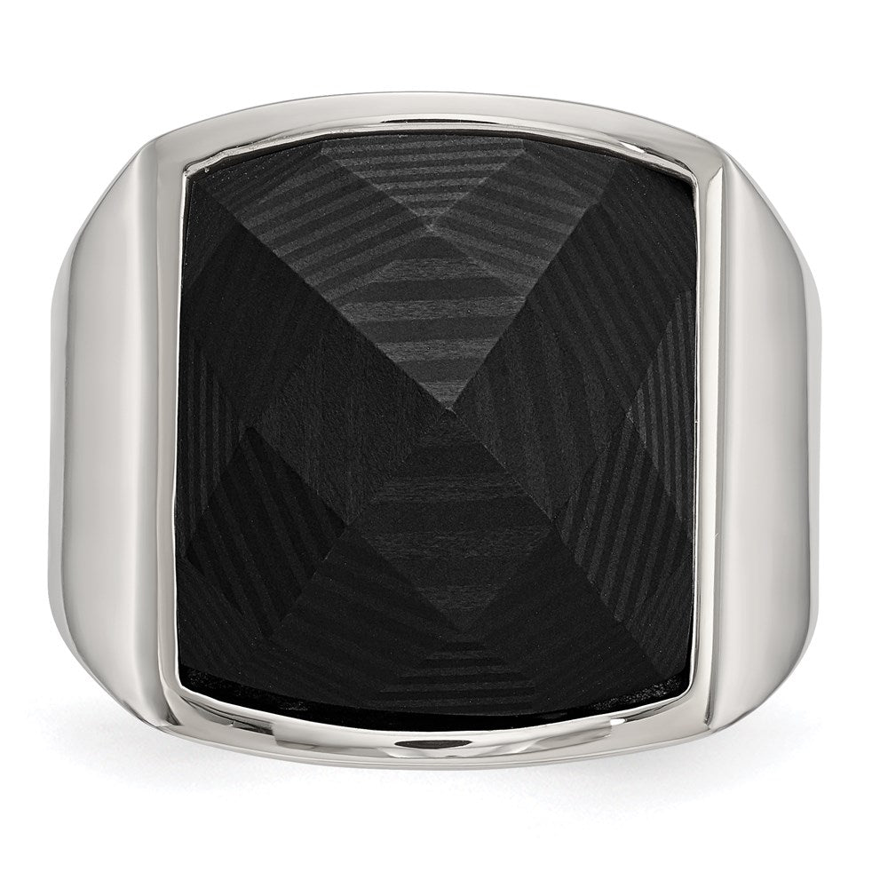 Men's Fashion Jewelry, Chisel Brand Stainless Steel Polished with Solid Black Carbon Fiber Ring