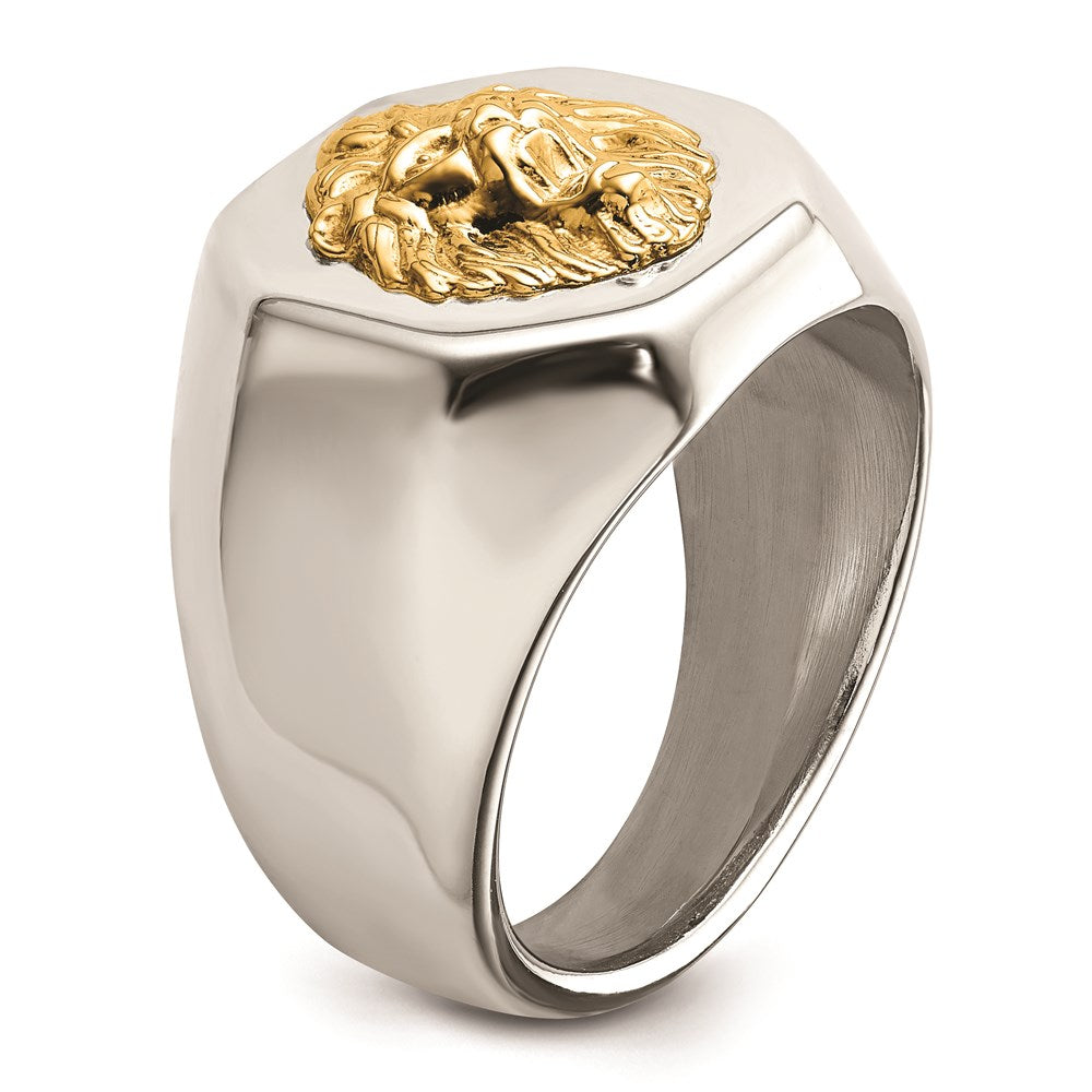 Men's Fashion Jewelry, Chisel Brand Stainless Steel w/14k Accent Polished Lion Head Ring