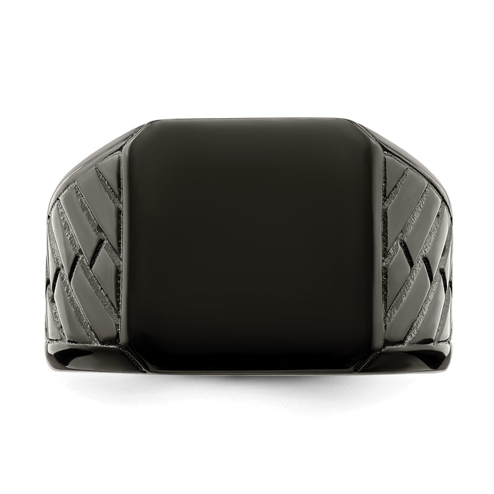 Men's Fashion Jewelry, Chisel Brand Stainless Steel Polished Black IP-plated Brick Design Signet Ring