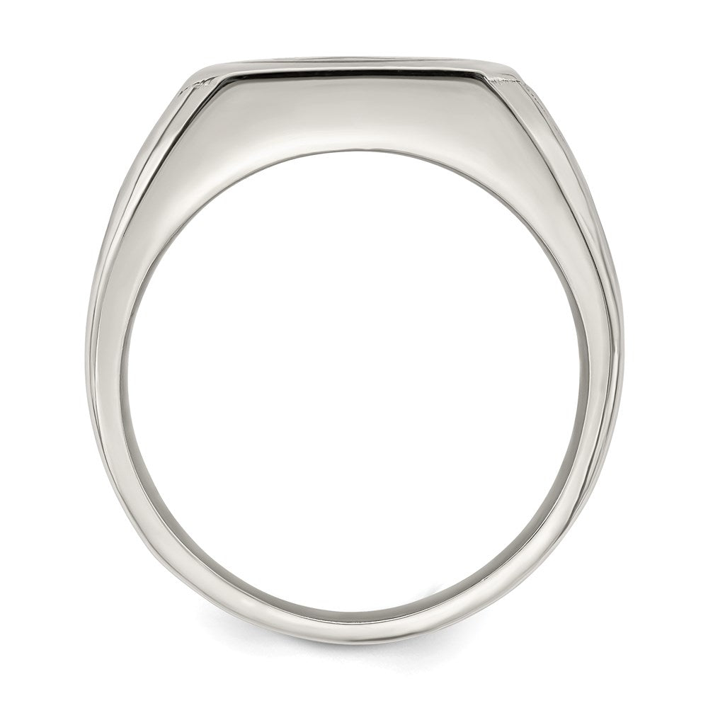 Joyería de moda para hombre, anillo tipo sello de la marca Chisel de acero inoxidable pulido con esmalte negro
