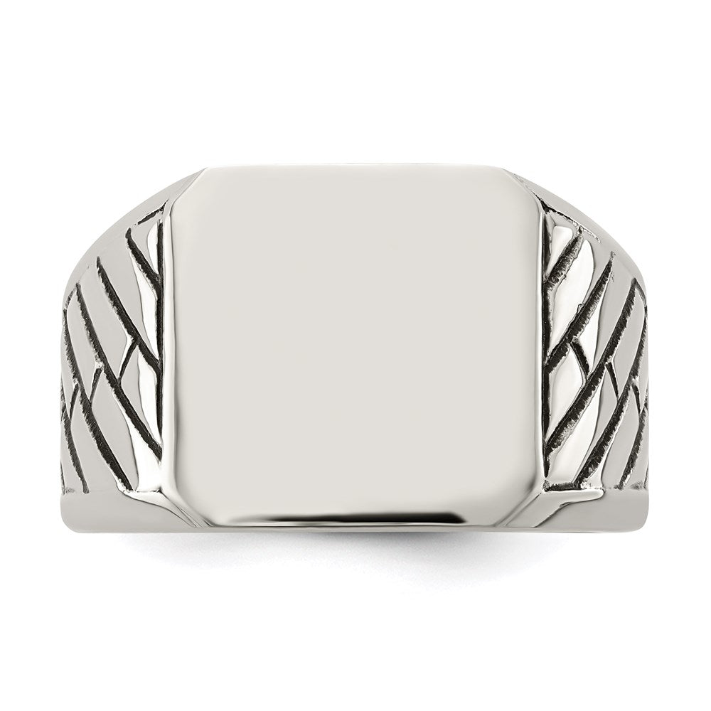 Men's Fashion Jewelry, Chisel Brand Stainless Steel Polished with Black Enamel Signet Ring