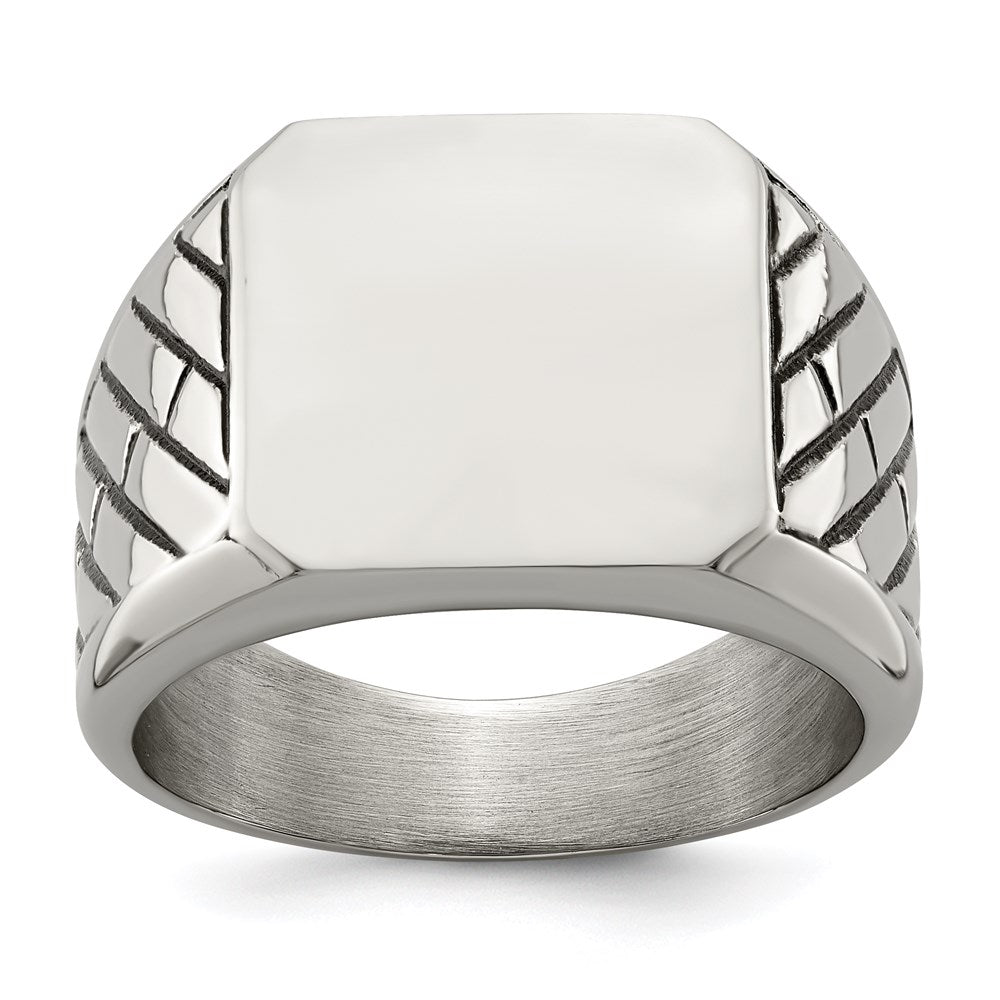Joyería de moda para hombre, anillo tipo sello de la marca Chisel de acero inoxidable pulido con esmalte negro