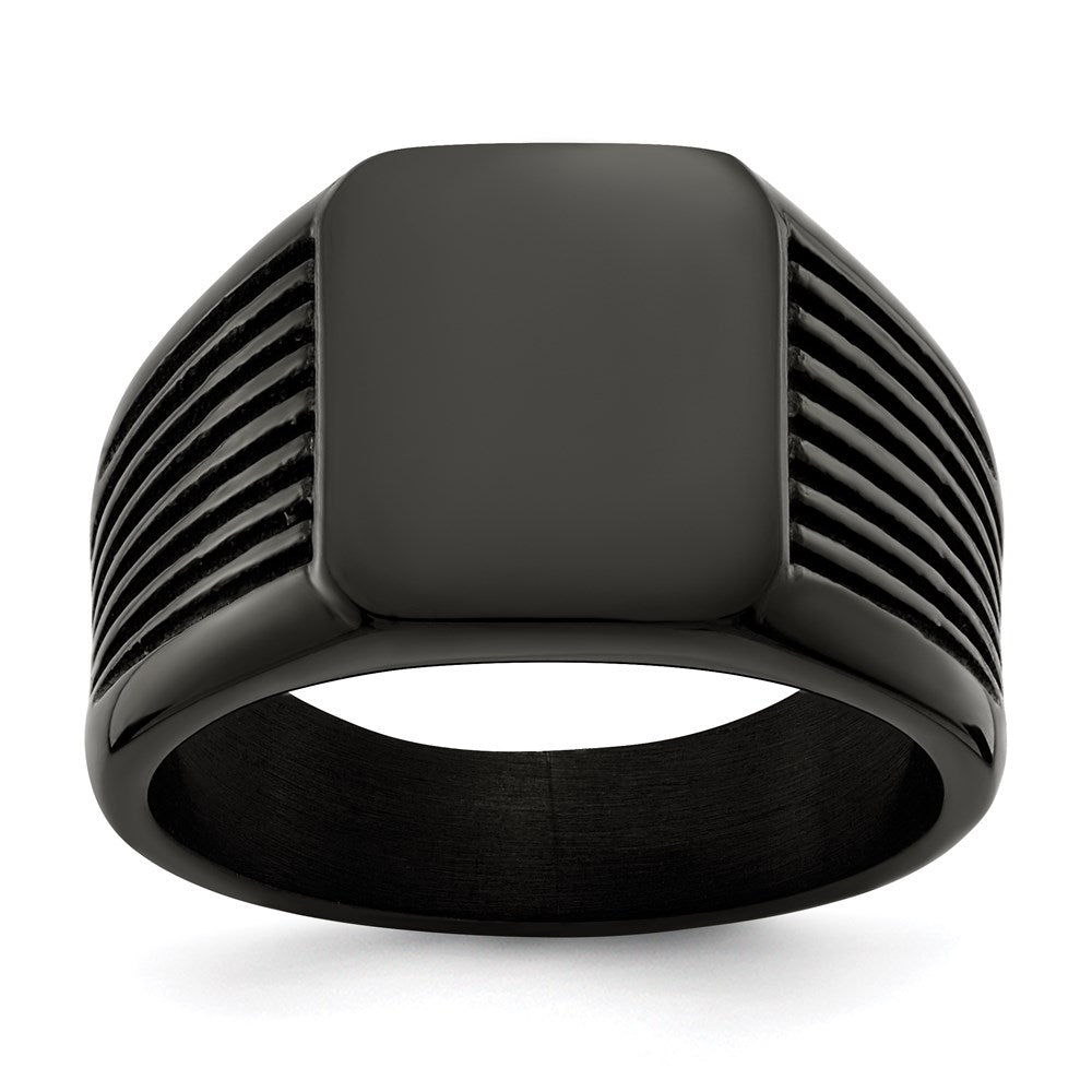 Joyería de moda para hombre, anillo tipo sello de acero inoxidable con baño de iones (IP) negro pulido de la marca Chisel