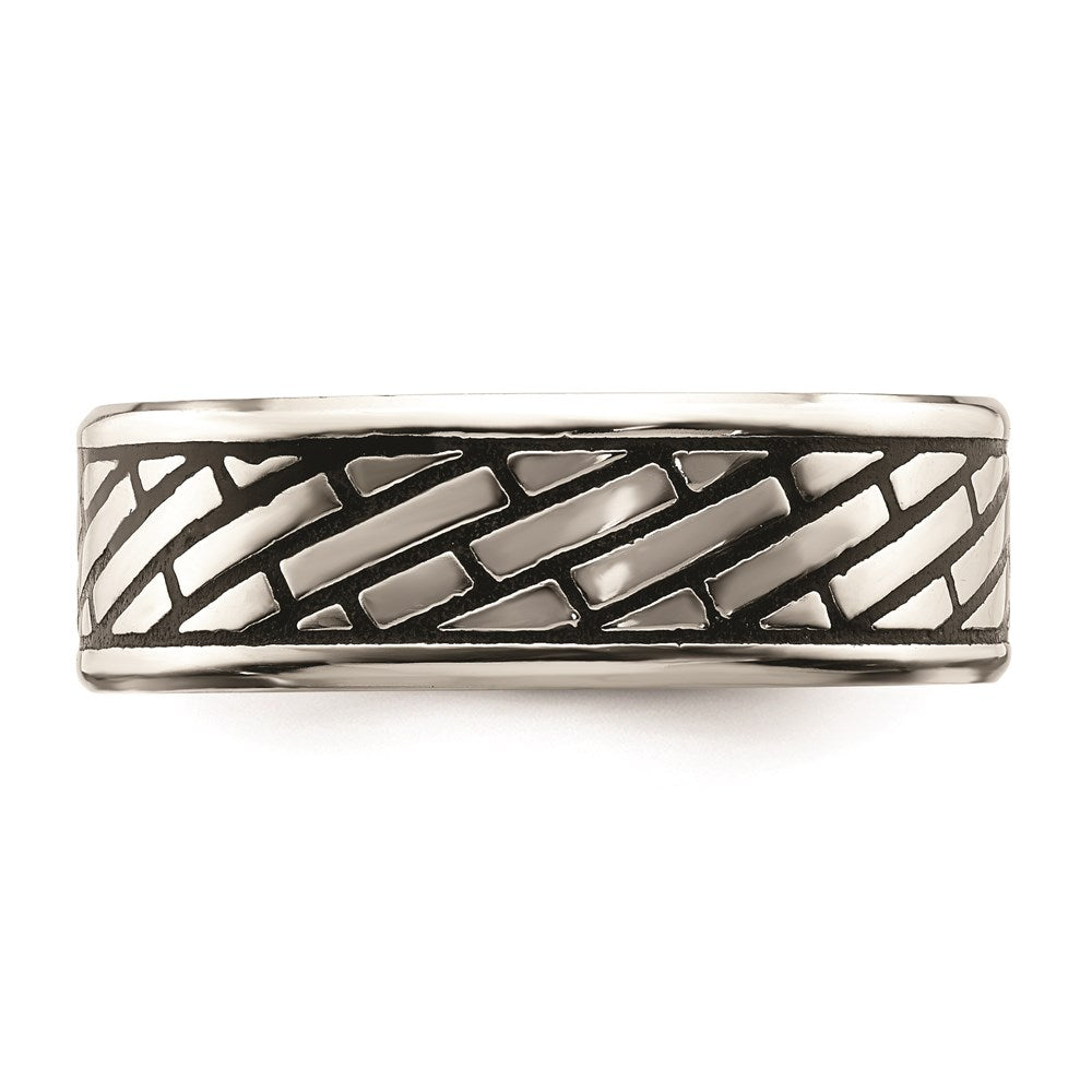 Men's Fashion Jewelry, Chisel Brand Stainless Steel Antiqued and Polished Brick Pattern 7.5mm Ring Band