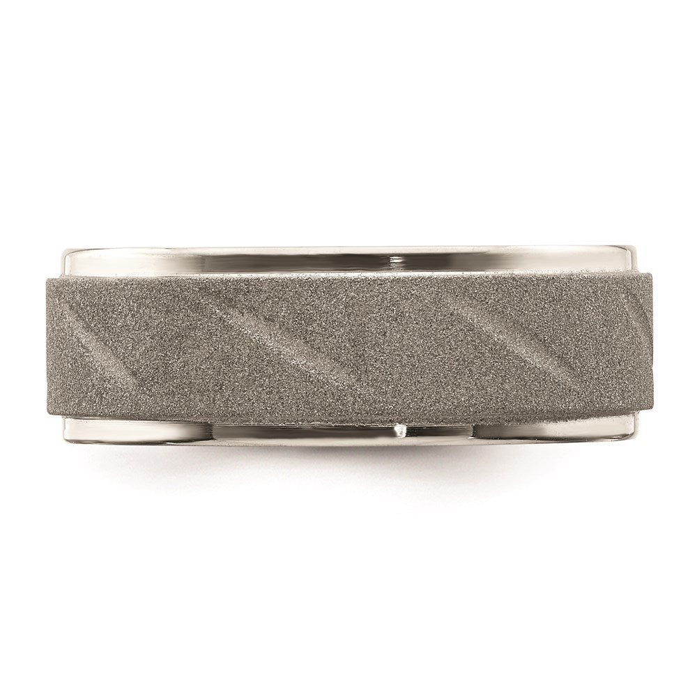 Men's Fashion Jewelry, Chisel Brand Stainless Steel Polished and Satin Beveled Edge 8mm Ring Band