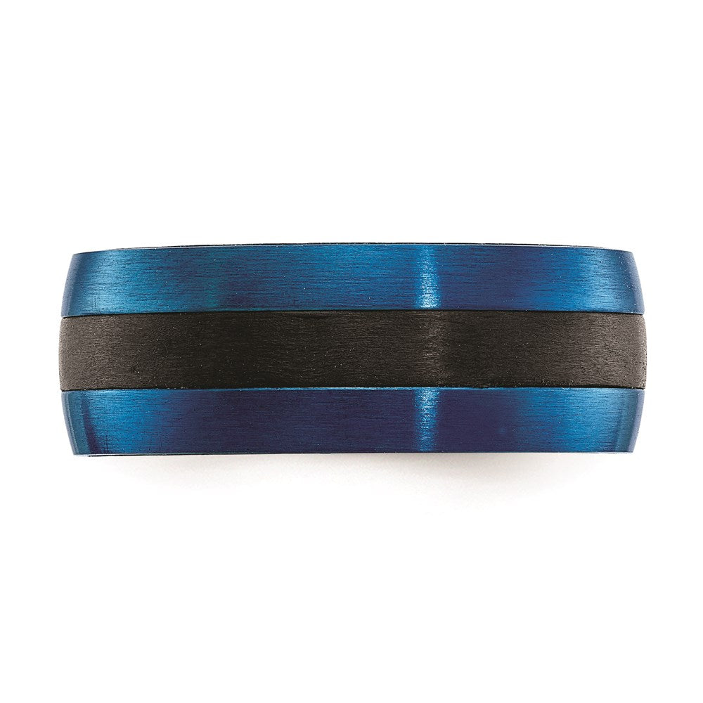 Men's Fashion Jewelry, Chisel Brand Black Carbon Fiber with Brushed Blue IP-plated Stainless Steel 8mm Ring Band