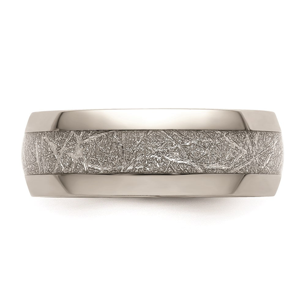 Men's Fashion Jewelry, Chisel Brand Stainless Steel Polished Glitter Paper Inlay Center 8mm Ring Band