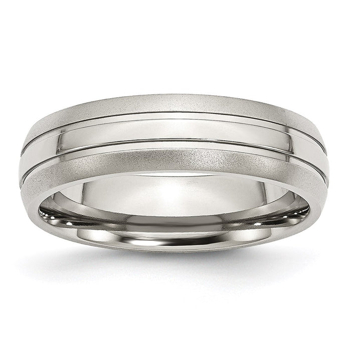 Unisex Fashion Jewelry, Chisel Brand Stainless Steel Grooved 6mm Brushed and Polished Ring Band