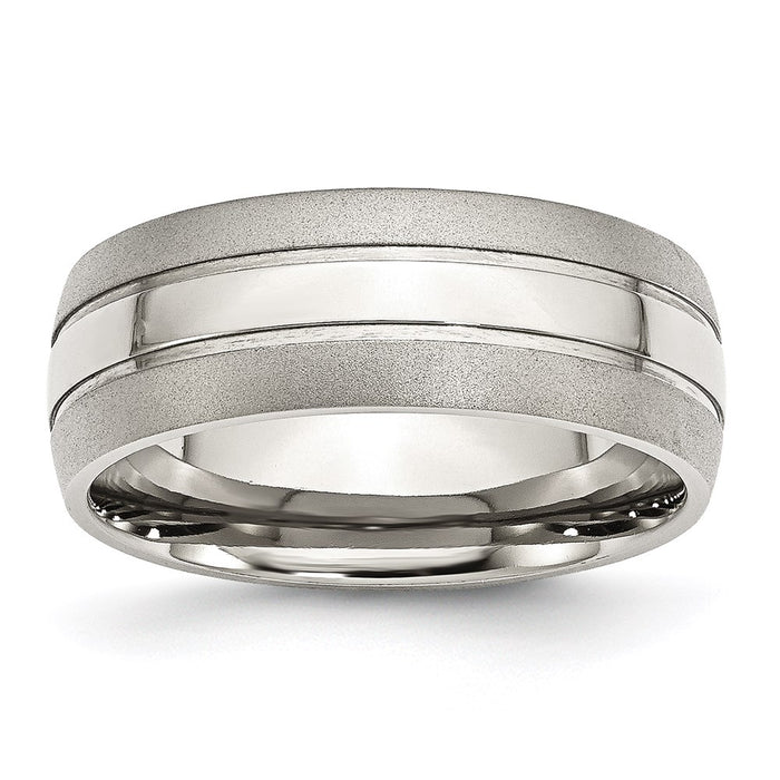 Unisex Fashion Jewelry, Chisel Brand Stainless Steel Grooved 8mm Brushed and Polished Ring Band