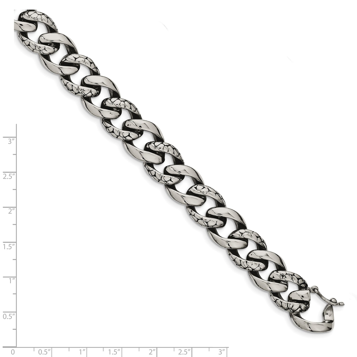 Chisel Brand Jewelry, Stainless Steel Antiqued & Polished Links 8.5in Bracelet